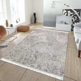 Covor Floral/Modern Dormitor Bej/Gri/Crem din Acril Violet 2606B